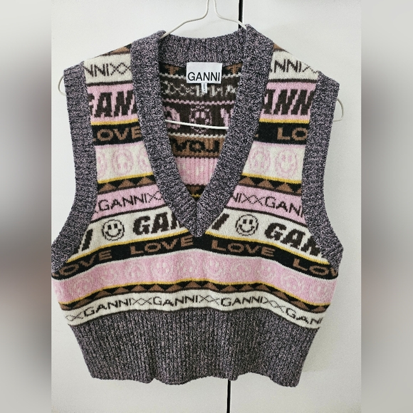 Ganni 23SS Multicolor Graphic Wool Knit Vest Size S - Picture 7 of 10